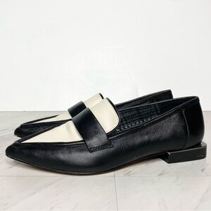 Vince Camuto Calentha Black White Leather Pointy Toe Loafer 5 1/2 M